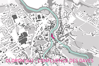 OLORON SAINTE MARIE – Aménagement des espaces publics de la confluence des Gaves<BR/>équipe Moe : Corajoud-Salliot-Taborda, mandataires(Y.Salliot associé, directeur de projet)-Moa : ville d’Oloron Ste Marie – 2011-2013