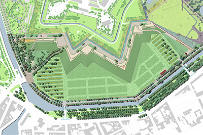 Aménagement du site de la Citadelle Vauban-esplanade Champ de Mars <BR/>équipe Moe : OGI – FRYS - E.Sintive - F.Magos - Soberco environnement - Corajoud-Salliot-Taborda – Moa : Métropole Européenne de Lille + ville de Lille – 2010-2018